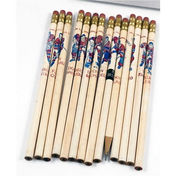Lots of 1956 Montreal Canadiens pencils with Jean BÃ©liveau on them.