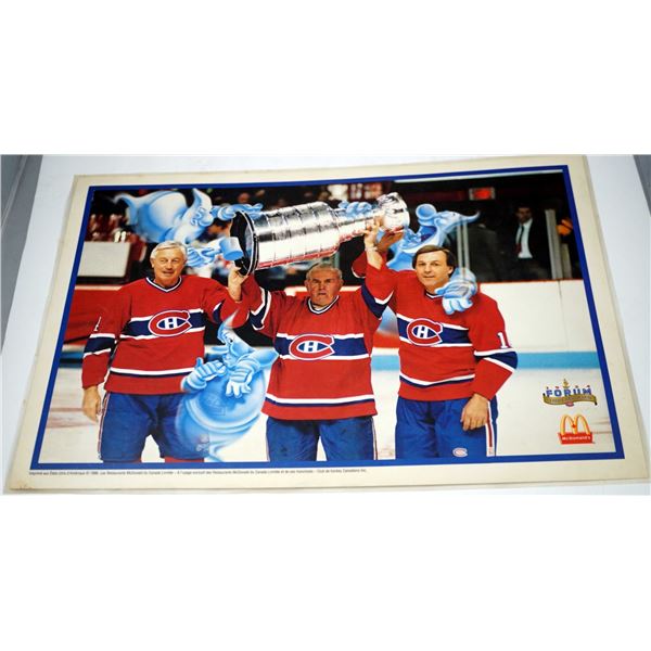 Placemats printed by McDonald's with the Canadiens' star players.