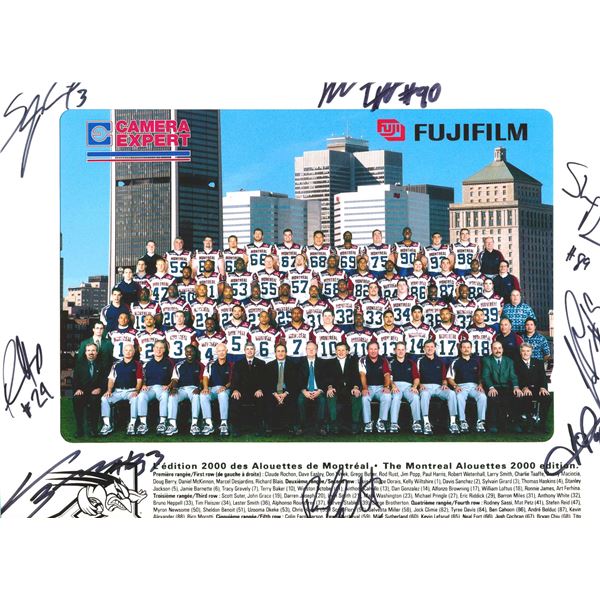 Lot of tickets, flyers and photos autographed by Montreal Alouettes players.