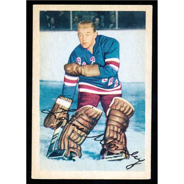Parkhurst card of Lorne "Gump" Worsley rookie #53 (1953-54).