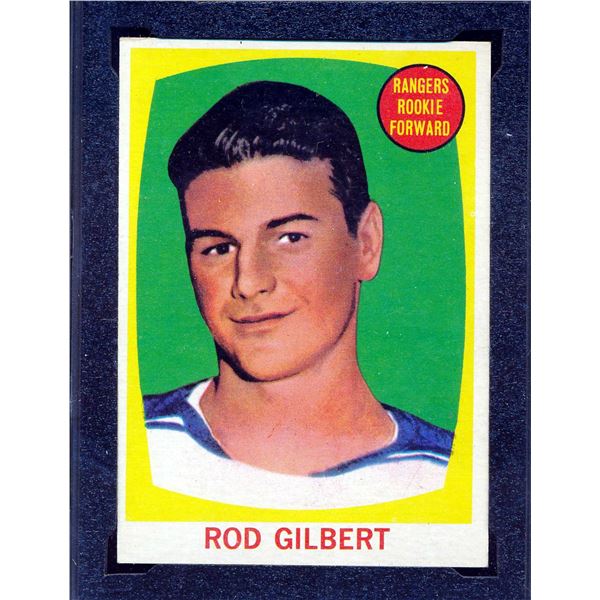 New-York Rangers Rod Gilbert #7, (1961-62) Rookie Card # 62 printed by Topps KSA: ENM-6.