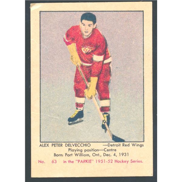 Parkhurst rookie Card from Alex Delvecchio #10 (1951-52) card #63.
