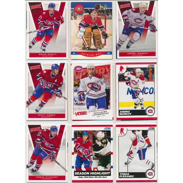 Binder of hockey cards from different companies and different years.