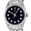 Rolex Mens Stainless Black Diamond Oyster Perpetual Datejust Wristwatch
