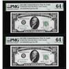 Image 1 : Lot of (2) Consecutive 1950 $10 Federal Reserve Notes PMG Choice Uncirculated 64EPQ