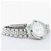 Image 4 : Rolex Ladies Stainless Steel Mother Of Pearl Diamond Emerald Datejust Wristwatch