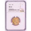 Image 1 : 1911 $5 Indian Head Half Eagle Gold Coin NGC MS62