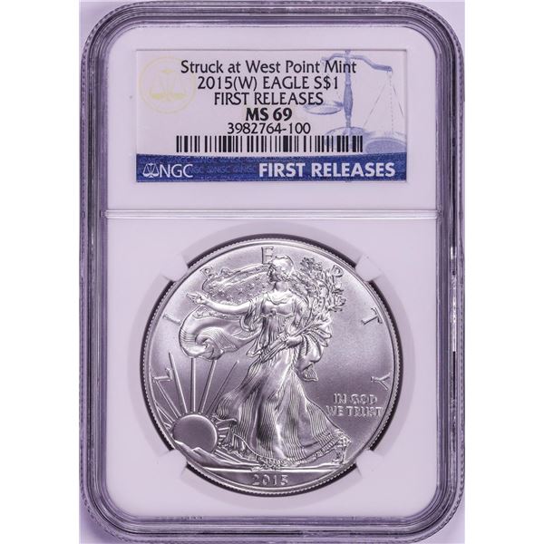 2015-(W) $1 American Silver Eagle Coin NGC MS69 First Releases West Point Mint