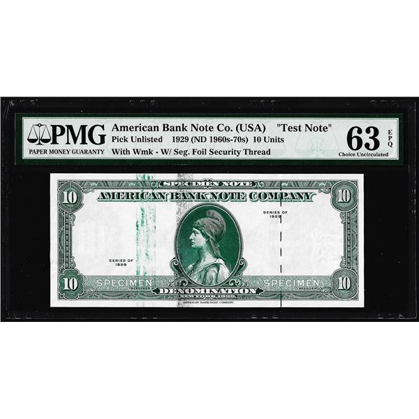 1929 10 Unit American Bank Note Co. "Test Note" PMG Choice Uncirculated 63EPQ