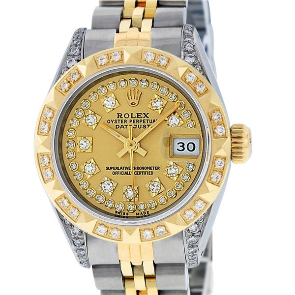 Rolex Ladies Two Tone Champagne Diamond Oyster Perpetual Datejust Wristwatch