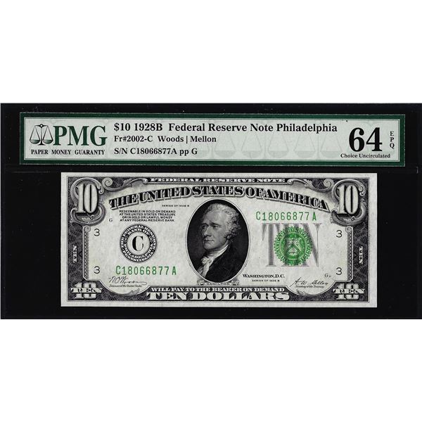 1928B $10 Federal Reserve Note Philadelphia Fr.2002-C PMG Choice Uncirculated 64EPQ