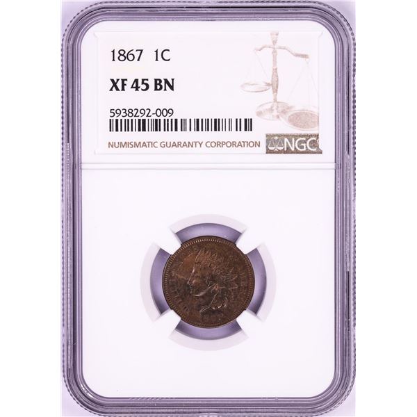 1867 Indian Head Cent Coin NGC XF45BN