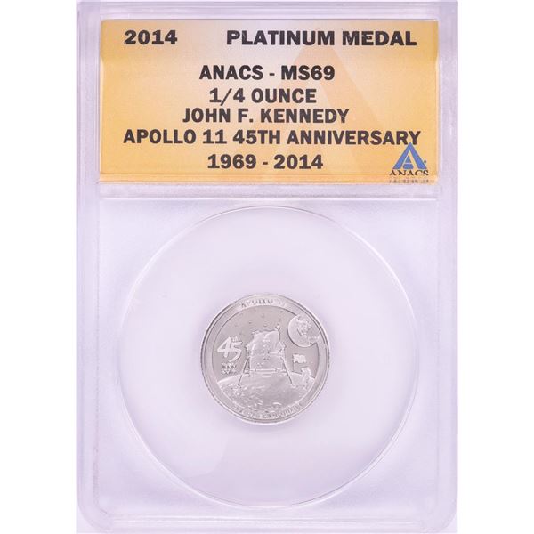 2014 Proof 1/4 oz Platinum JFK Apollo 11 Anniversary Medal ANACS MS69