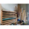 Image 1 : FREE STANDING 9 TIER WOOD SHEET PRODUCT SHELF AND COTENTS OF WOOD CORNER