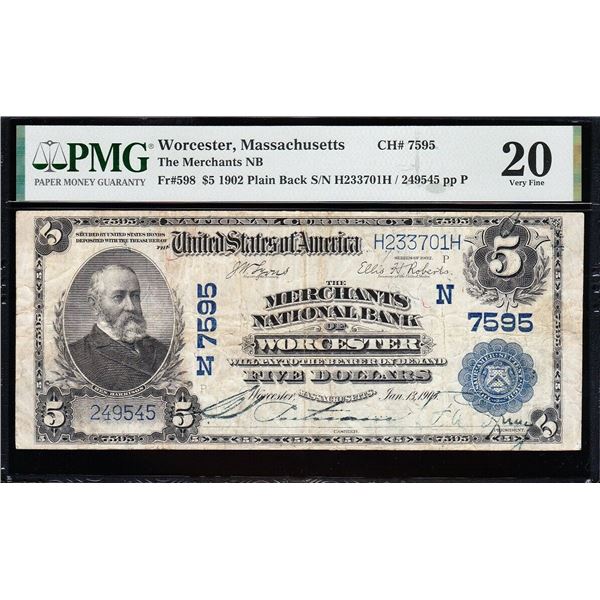 1902 $5 Worcester MA National PMG 20