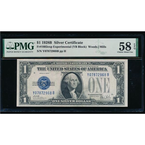 1928B $1 Experimental Silver Certificate PMG 58EPQ