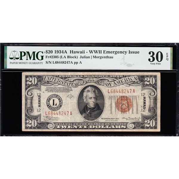 1934A $20 Hawaii FRN PMG 30EPQ
