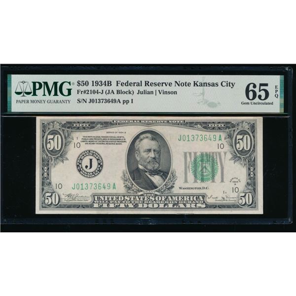 1934B $50 Kansas City FRN PMG 65EPQ