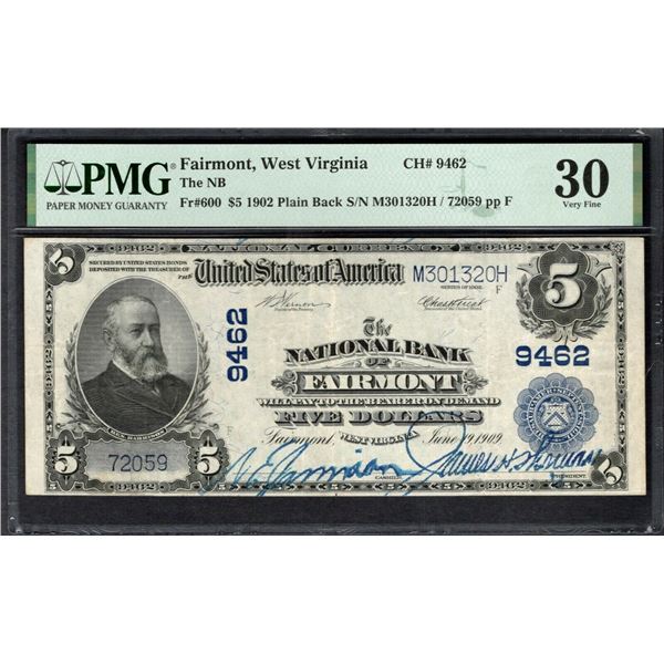 1902 $5 Fairmont WV National PMG 30