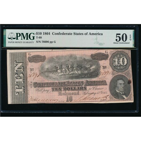 1864 $10 T-68 Confederate PMG 50EPQ