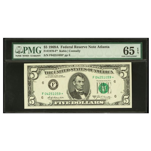 1969A $5 STAR Atlanta FRN PMG 65EPQ