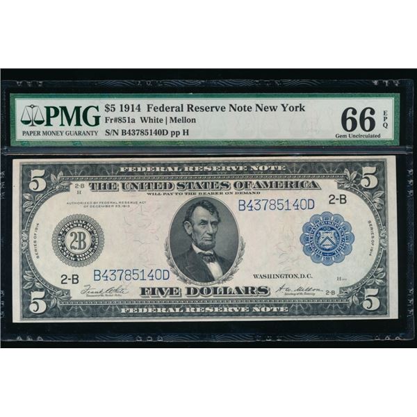 1914 $5 New York FRN PMG 66EPQ