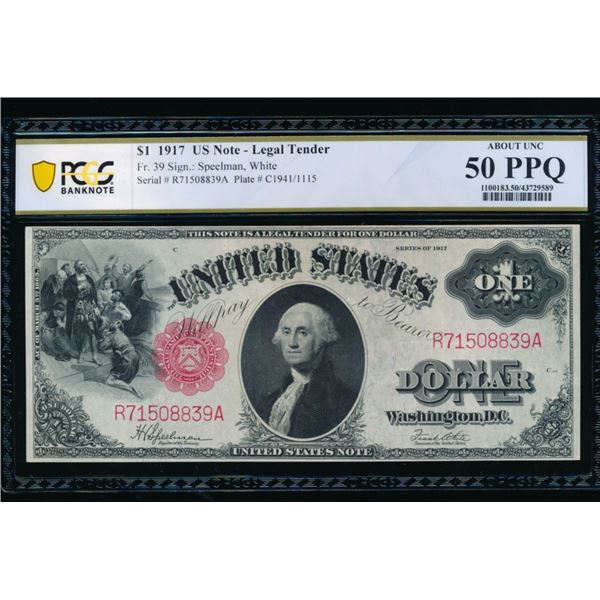 1917 $1 Legal Tender Note PCGS 50PPQ