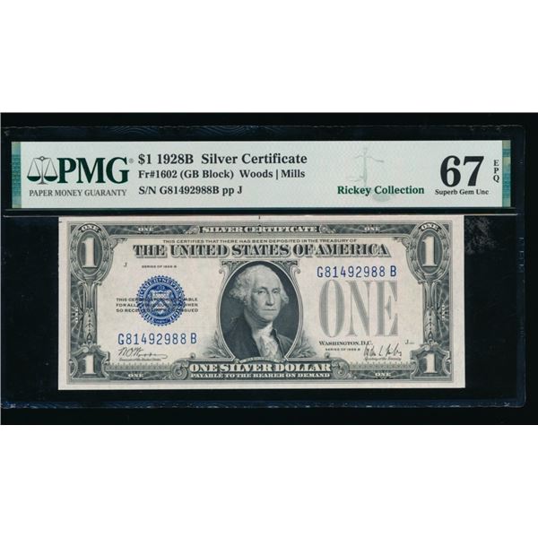 1928B $1 Silver Certificate PMG 67EPQ