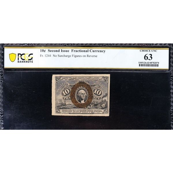 10 Cent Second Issue Fractional PCGS 63