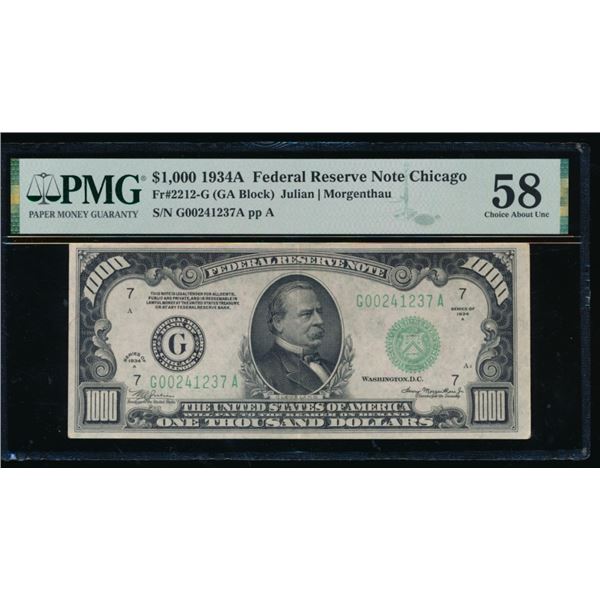 1934A $1000 Chicago FRN PMG 58