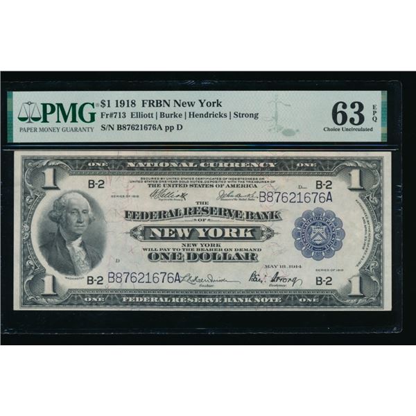 1918 $1 New York FRBN PMG 63EPQ