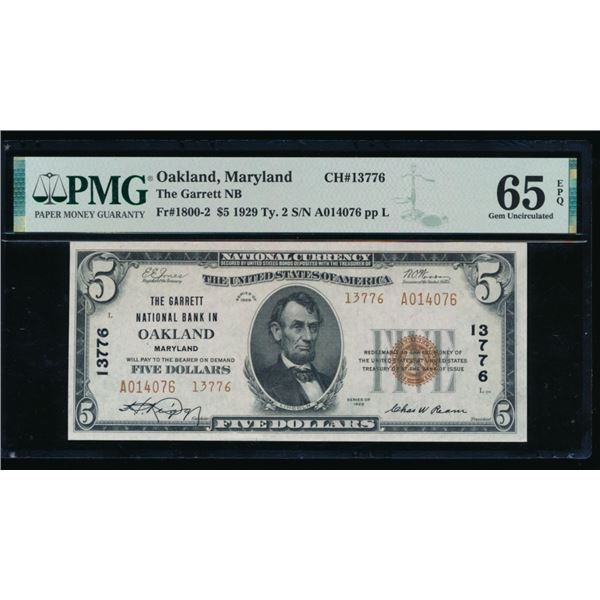 1929 $5 Oakland MD National PMG 65EPQ