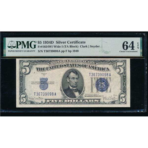 1934D $5 Silver Certificate PMG 64EPQ