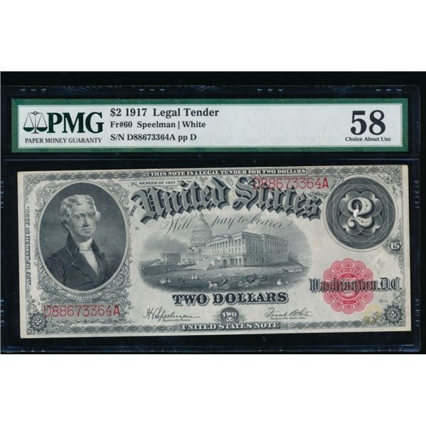 1917 $2 Legal Tender Note PMG 58