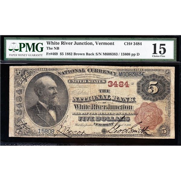 1882 $5 White River Junction VT National PMG 15