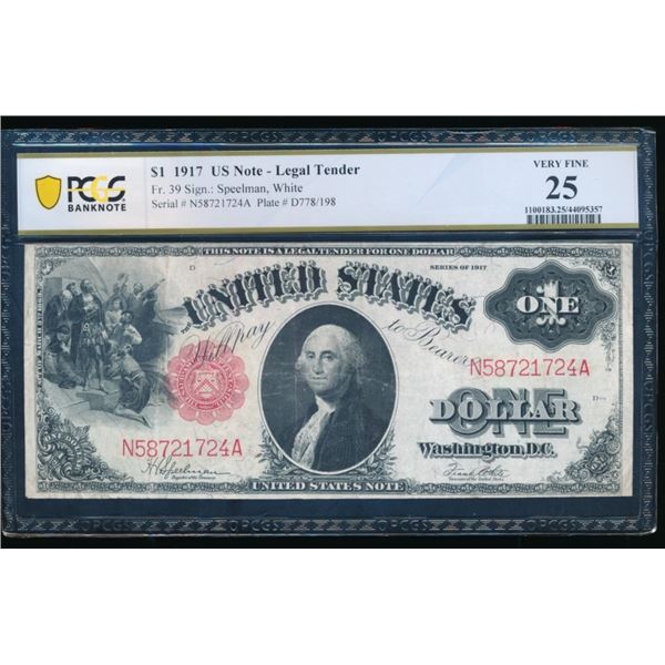 1917 $1 Legal Tender Note PCGS 25