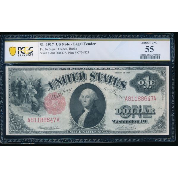 1917 $1 Legal Tender Note PCGS 55