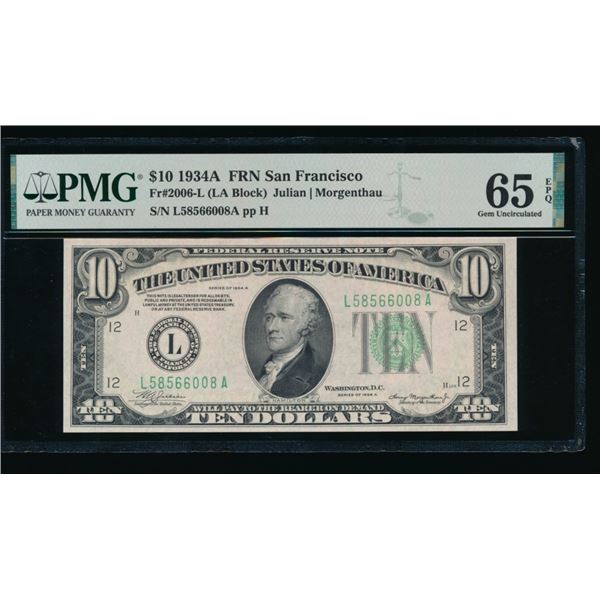 1934A $10 San Francisco FRN PMG 65EPQ