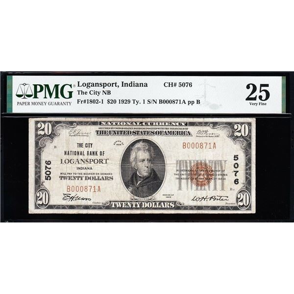 1929 $20 Logansport IN National PMG 25