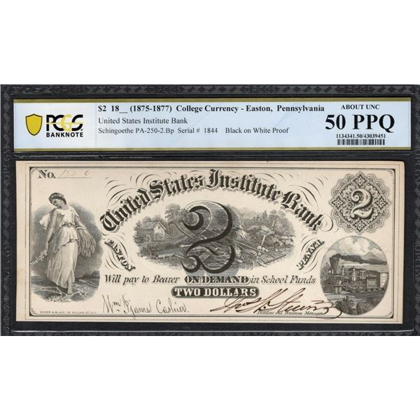 1875-77 $2 Easton PA Bank Note PCGS 50PPQ