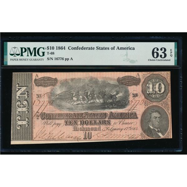 1864 $10 T-68 Confederate PMG 63EPQ