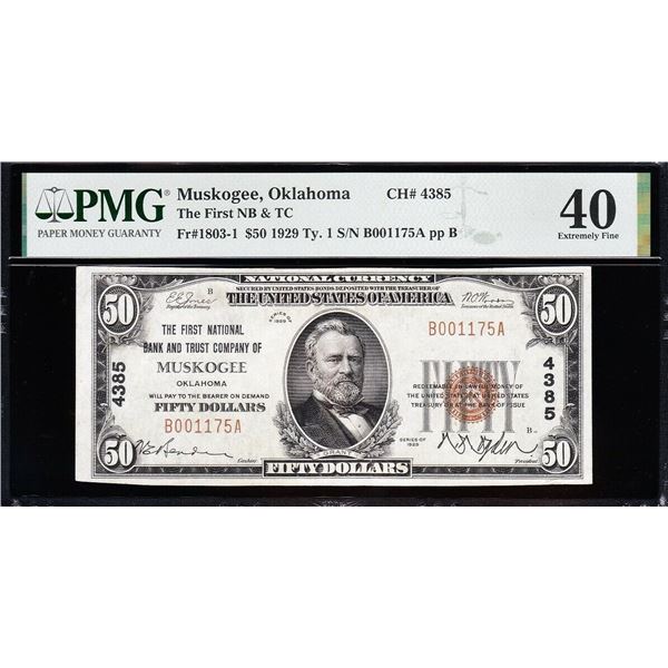 1929 $50 Muskogee OK National PMG 40