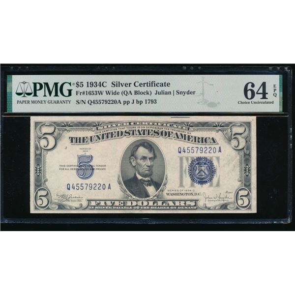1934C $5 Silver Certificate PMG 64EPQ