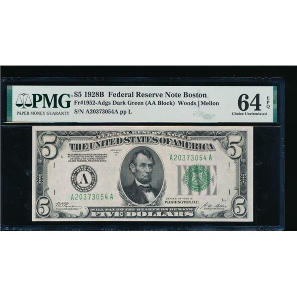 1928B $5 Boston FRN PMG 64EPQ