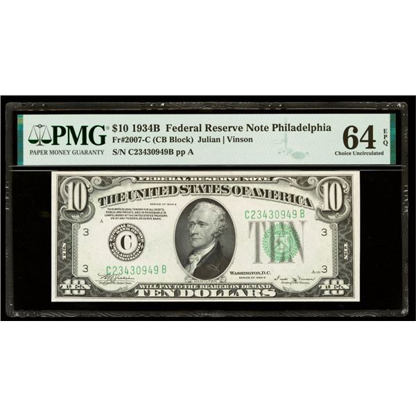 1934B $10 Philadelphia FRN PMG 64EPQ