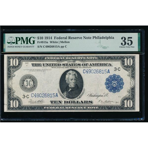 1914 $10 Philadelphia FRN PMG 35