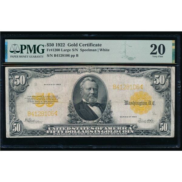 1922 $50 Gold Certificate PMG 20