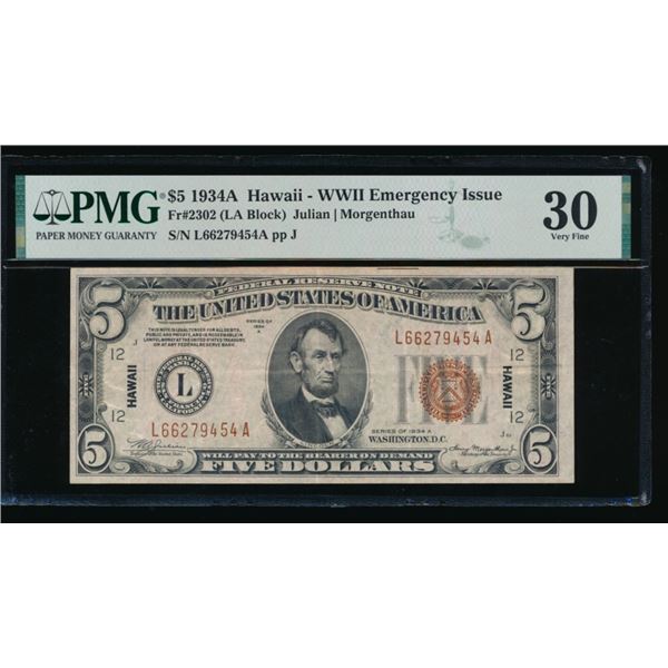 1934A $5 Hawaii FRN PMG 30