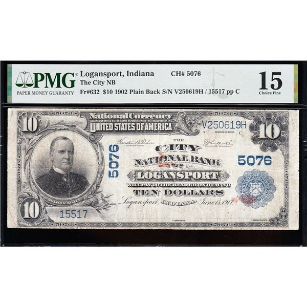 1902 $10 Logansport IN National PMG 15