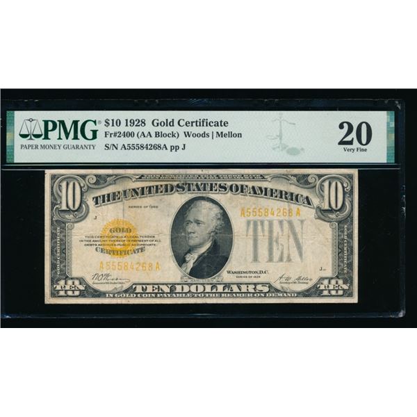 1928 $10 Gold Certificate PMG 20